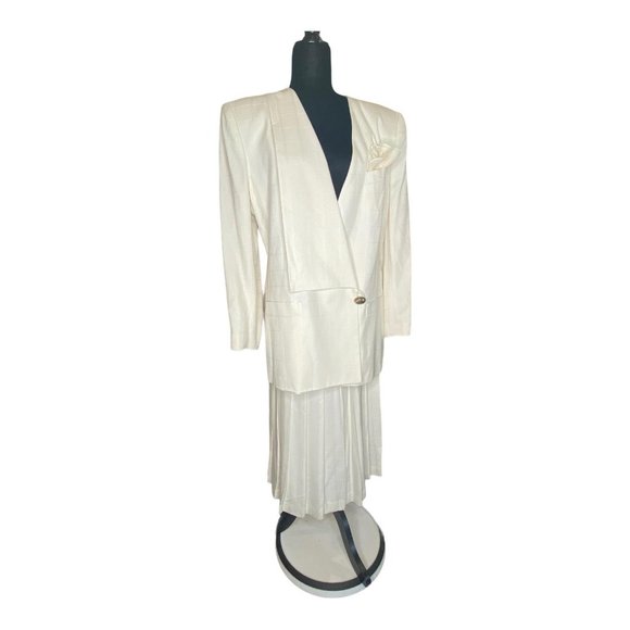 Kasper for A.S.L. Oversized Jacket & Pleated A-line MIDI Skirt Vintage Ivory 16 - Picture 8 of 15